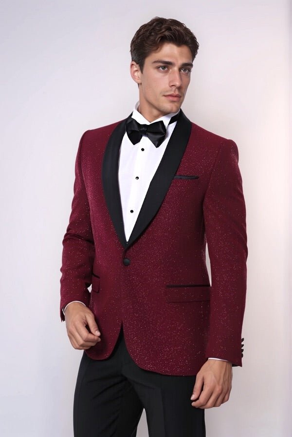 Burgundy Shawl Lapel Sparkly Men Tuxedo Jacket - Wessi - Luzilly Bridal & Apparel