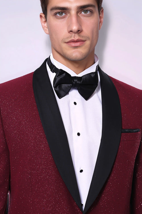 Burgundy Shawl Lapel Sparkly Men Tuxedo Jacket - Wessi - Luzilly Bridal & Apparel