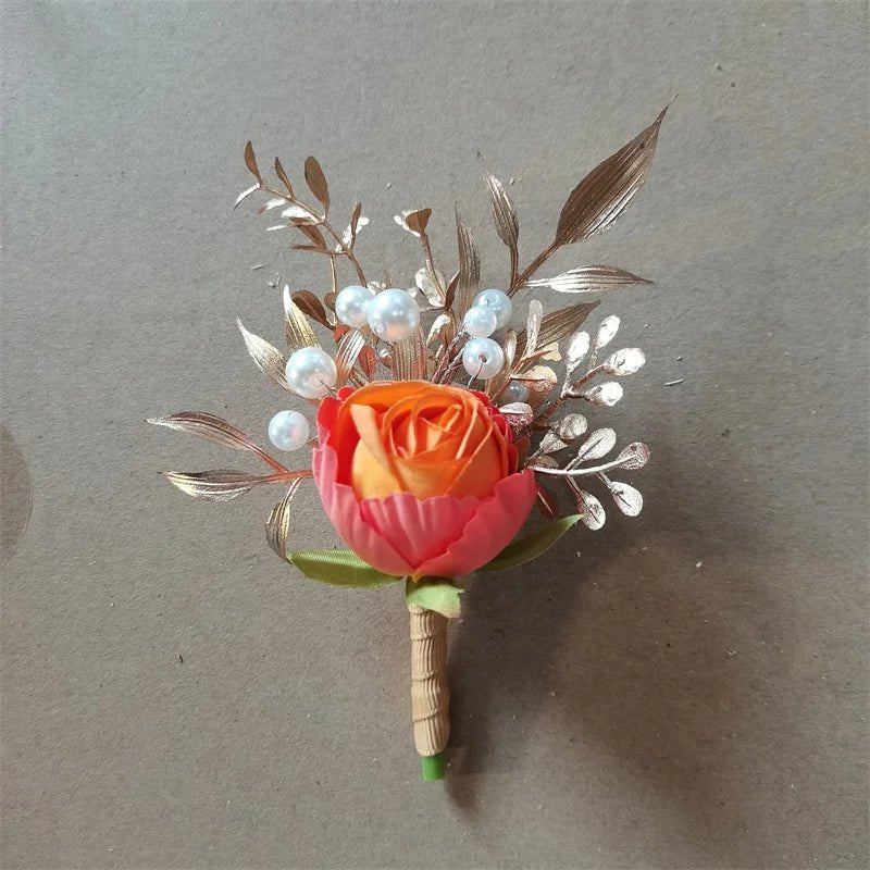 Burnt Orange Boutonniere Groom Best Man Groomsmen Artificial Flowers for Wedding Ceremony Fall Vintage Rustic Marriage Prom - Luzilly Bridal & Apparel