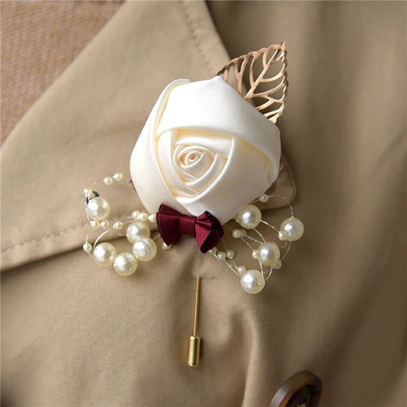 Bust Brooch Suit Collar Flower Wedding Groom And Bride Brooches Accessories Rose Collars Flower Simulation Conference - Luzilly Bridal & Apparel