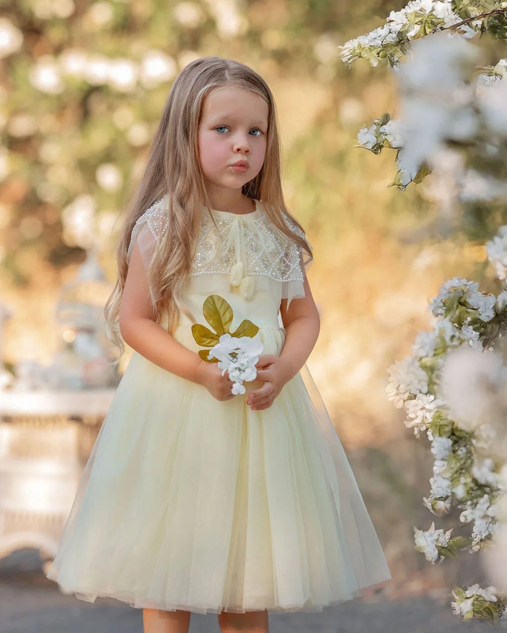 Buttercream Belle Pearl Capelet Flower Girl Dress - Luzilly Bridal & Apparel
