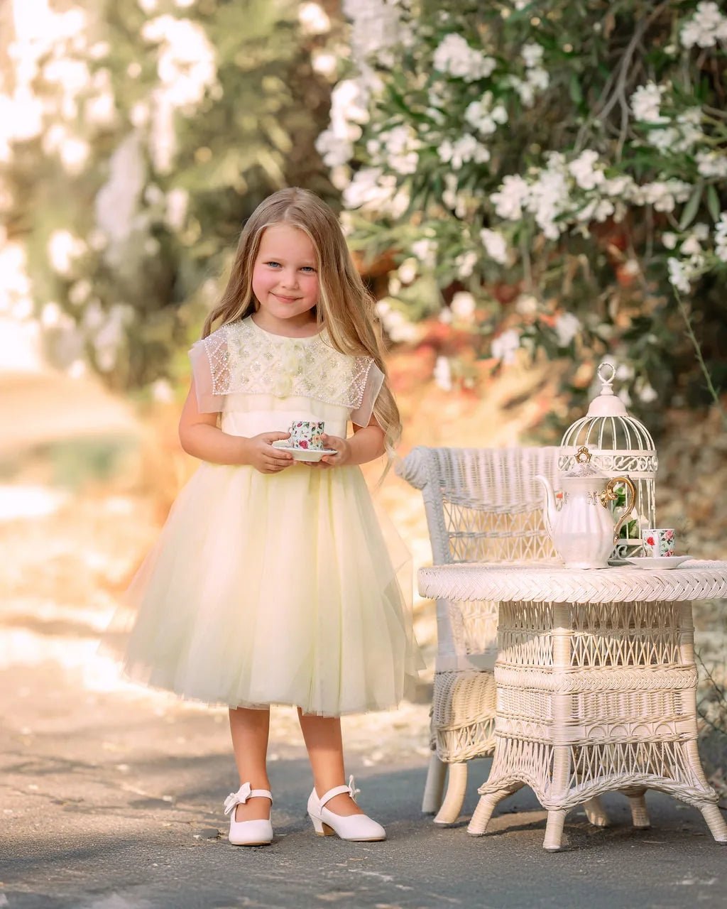Buttercream Belle Pearl Capelet Flower Girl Dress - Luzilly Bridal & Apparel
