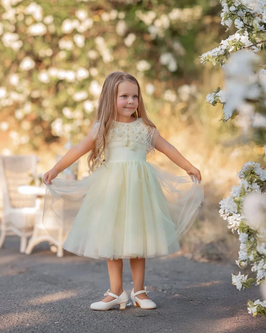 Buttercream Belle Pearl Capelet Flower Girl Dress - Luzilly Bridal & Apparel