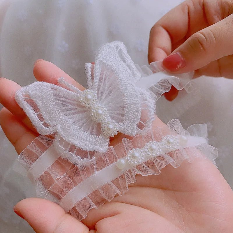Butterfly and Pearl Brooch Bridal Garter Set - Luzilly Bridal & Apparel