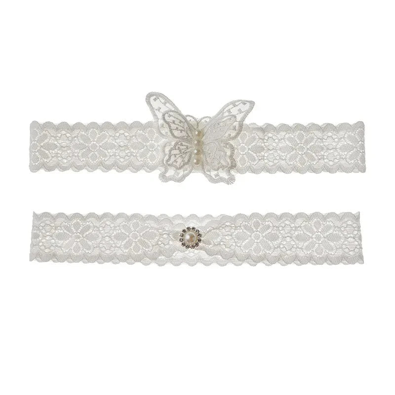 Butterfly Lace Bridal Garter Set with Pearls - Luzilly Bridal & Apparel
