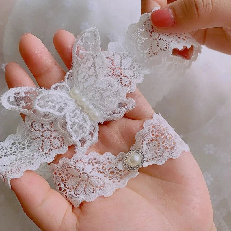 Butterfly Lace Bridal Garter Set with Pearls - Luzilly Bridal & Apparel