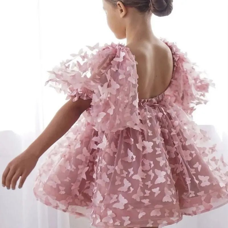 Butterfly Puff-Sleeve Tulle Tutu Flower Girl Dress - Luzilly Bridal & Apparel