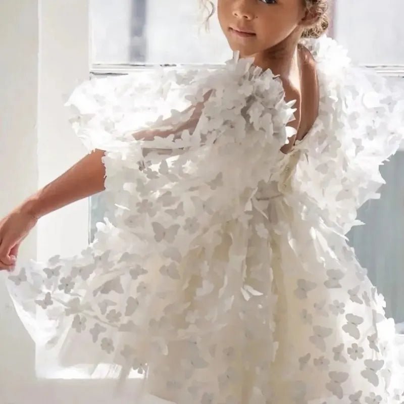 Butterfly Puff-Sleeve Tulle Tutu Flower Girl Dress - Luzilly Bridal & Apparel