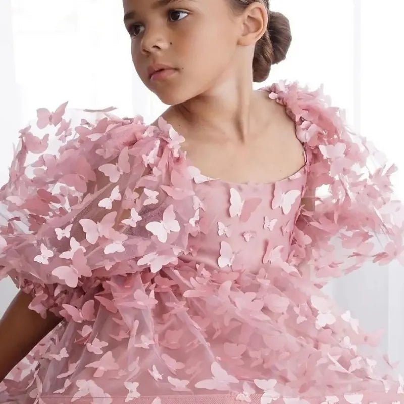 Butterfly Puff-Sleeve Tulle Tutu Flower Girl Dress - Luzilly Bridal & Apparel