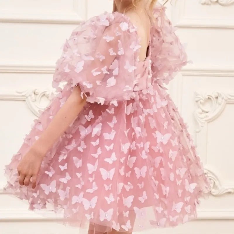 Butterfly Puff-Sleeve Tulle Tutu Flower Girl Dress - Luzilly Bridal & Apparel
