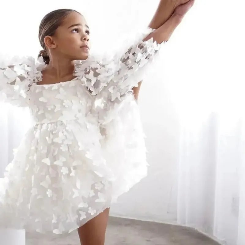 Butterfly Puff-Sleeve Tulle Tutu Flower Girl Dress - Luzilly Bridal & Apparel