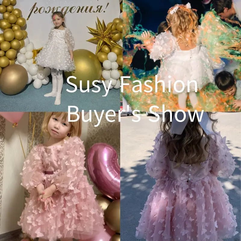 Butterfly Puff-Sleeve Tulle Tutu Flower Girl Dress - Luzilly Bridal & Apparel
