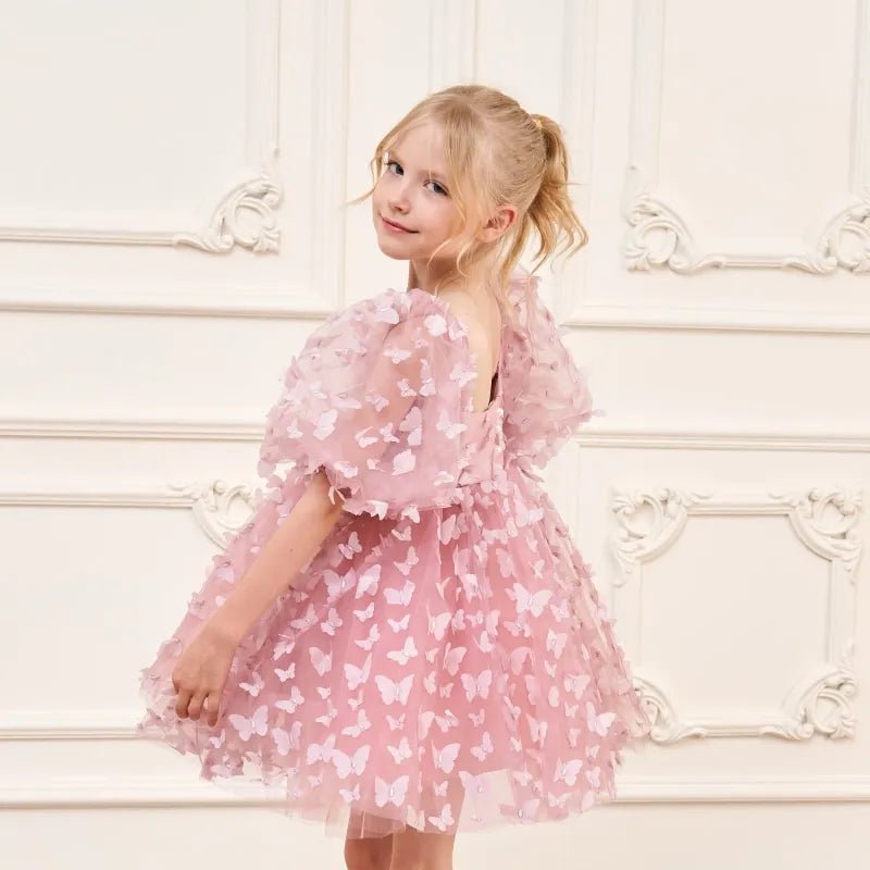 Butterfly Tulle Puff-Sleeve Girls Party Dress - Luzilly Bridal & Apparel