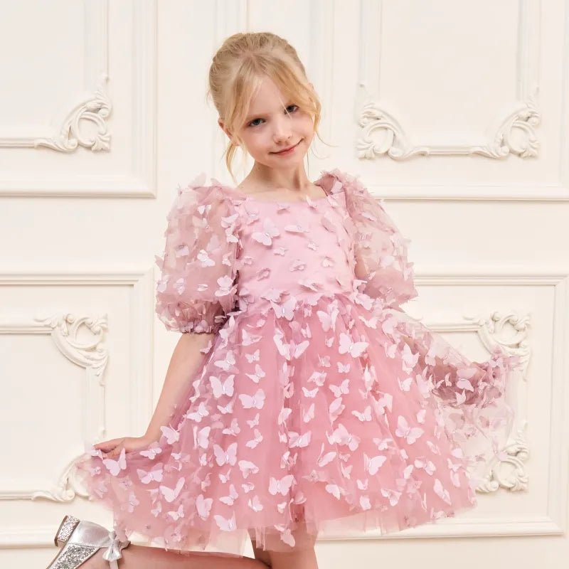 Butterfly Tulle Puff-Sleeve Girls Party Dress - Luzilly Bridal & Apparel