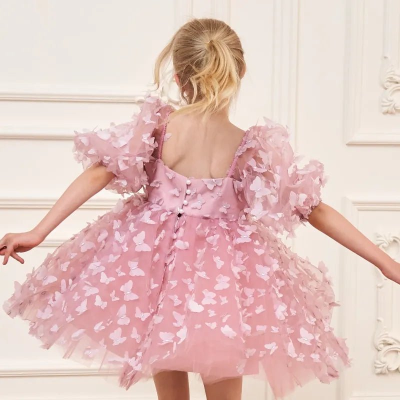 Butterfly Tulle Puff-Sleeve Girls Party Dress - Luzilly Bridal & Apparel