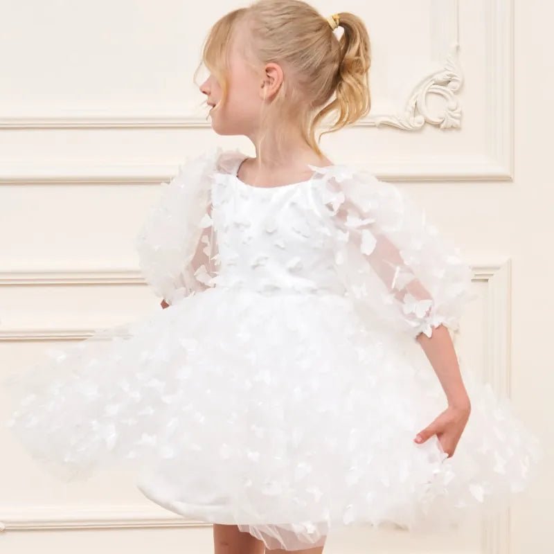 Butterfly Tulle Puff-Sleeve Girls Party Dress - Luzilly Bridal & Apparel