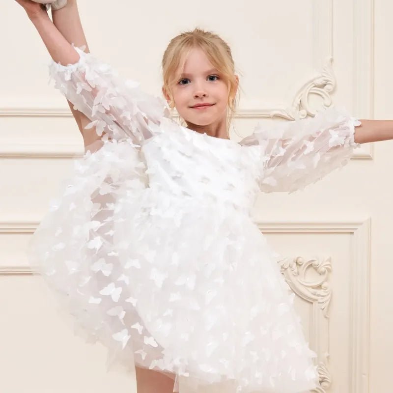Butterfly Tulle Puff-Sleeve Girls Party Dress - Luzilly Bridal & Apparel