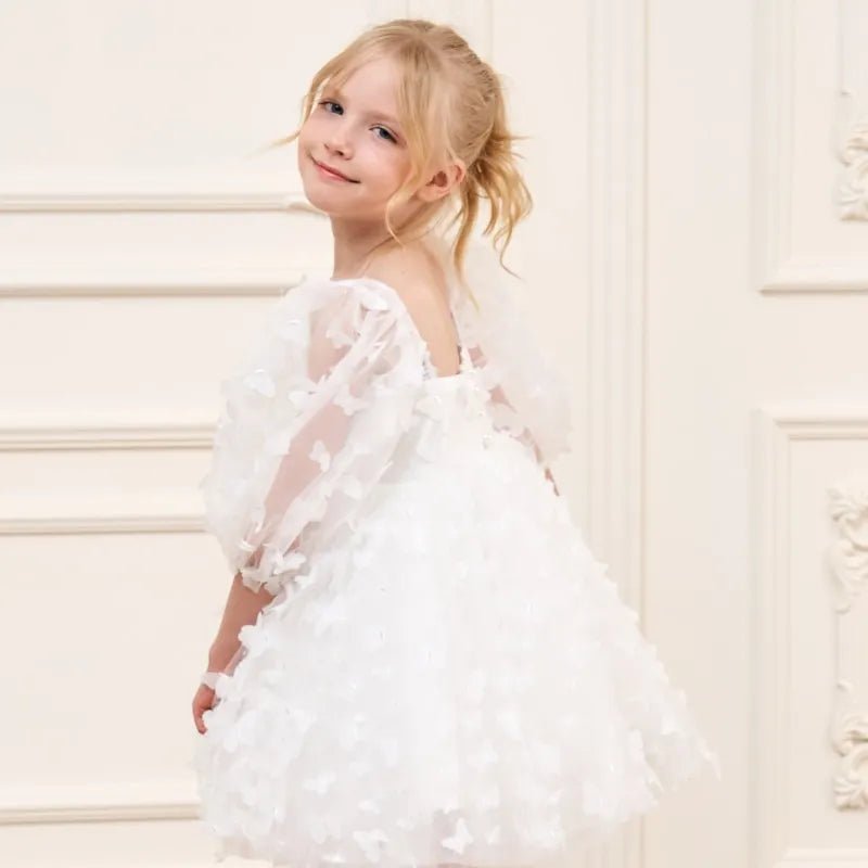Butterfly Tulle Puff-Sleeve Girls Party Dress - Luzilly Bridal & Apparel