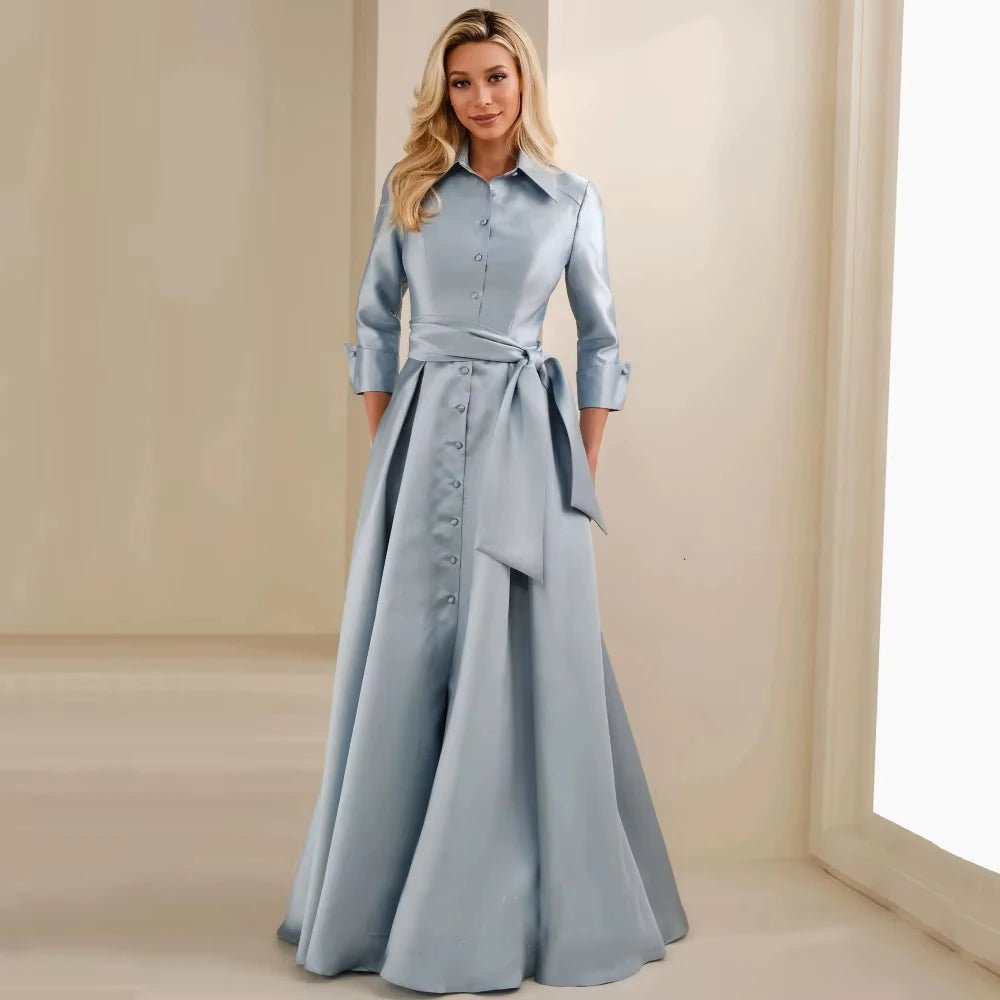 Button-Front Belted Chiffon A-Line Mother of the Bride Dress - Luzilly Bridal & Apparel