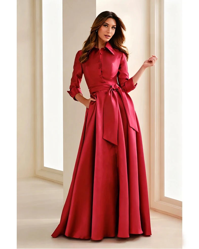 Button-Front Belted Chiffon A-Line Mother of the Bride Dress - Luzilly Bridal & Apparel
