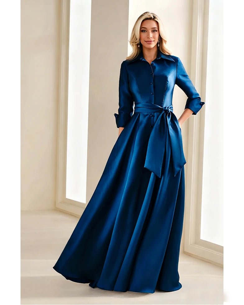 Button-Front Belted Chiffon A-Line Mother of the Bride Dress - Luzilly Bridal & Apparel