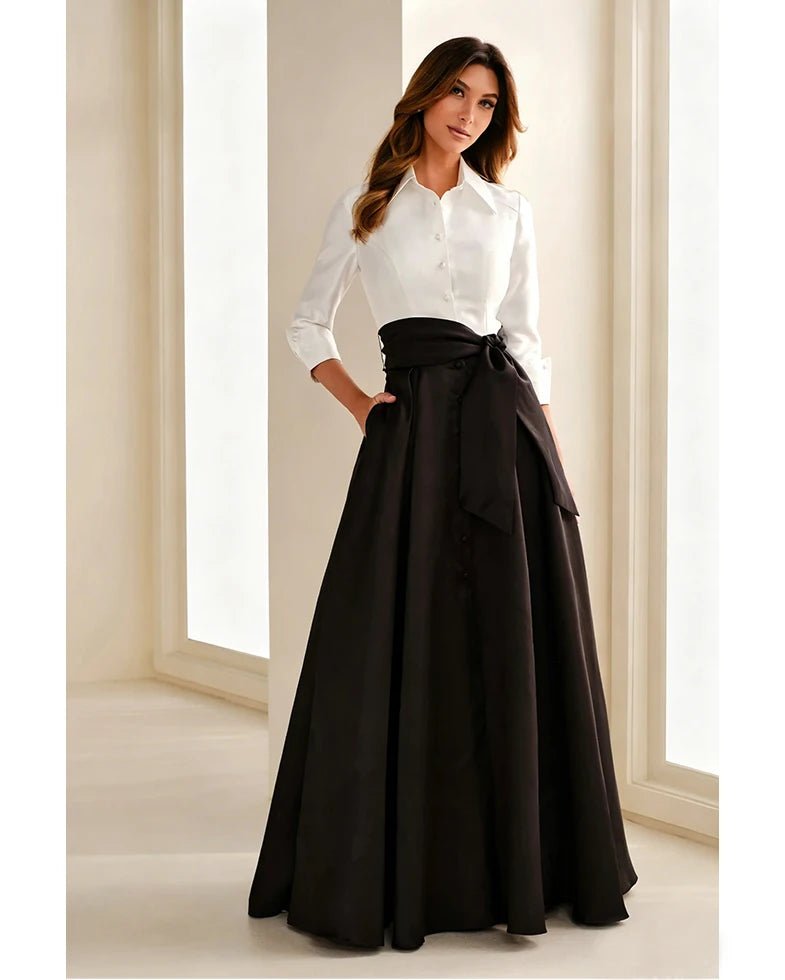 Button-Front Belted Chiffon A-Line Mother of the Bride Dress - Luzilly Bridal & Apparel