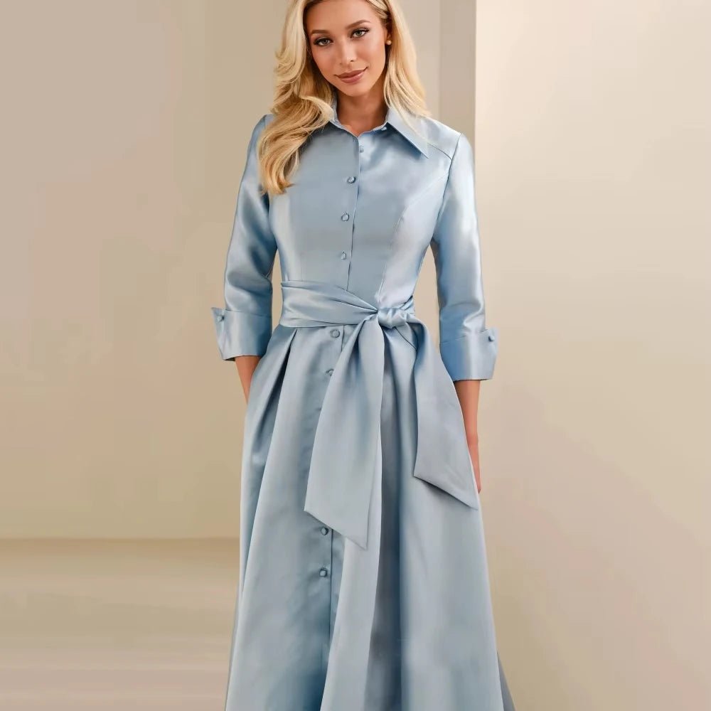 Button-Front Belted Chiffon A-Line Mother of the Bride Dress - Luzilly Bridal & Apparel