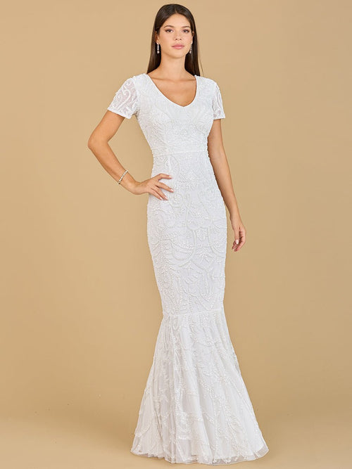 Cap Sleeve Beaded Wedding Gown - Luzilly Bridal & Apparel