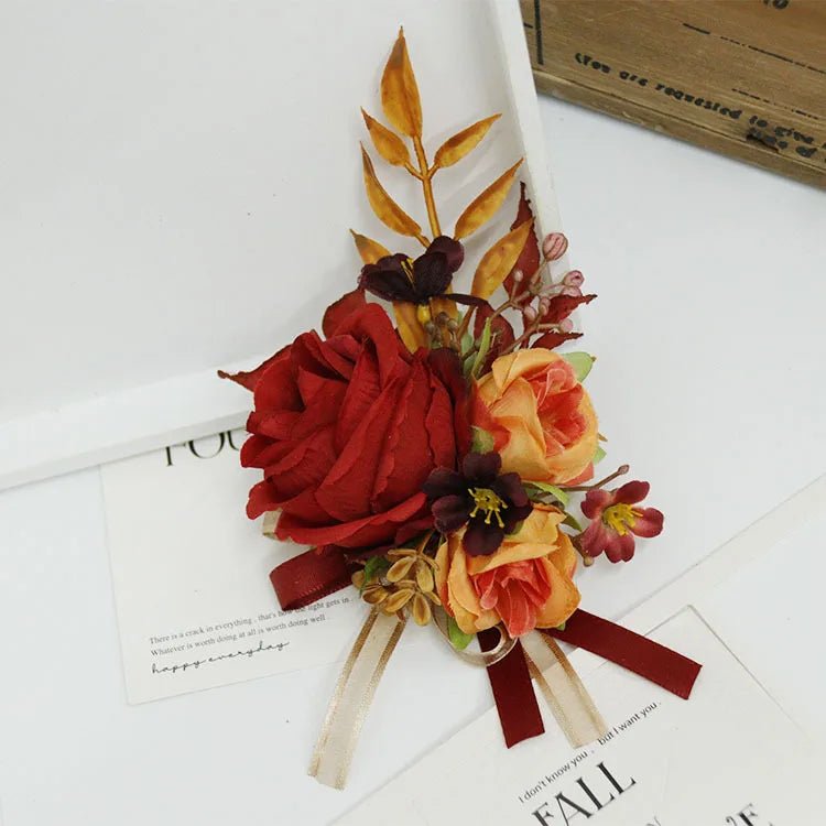 Caramel Wine Red Artifical Flower Business Celebration Guest Boutonniere Flowers Wrist Corsage Wedding Accessoires - Luzilly Bridal & Apparel