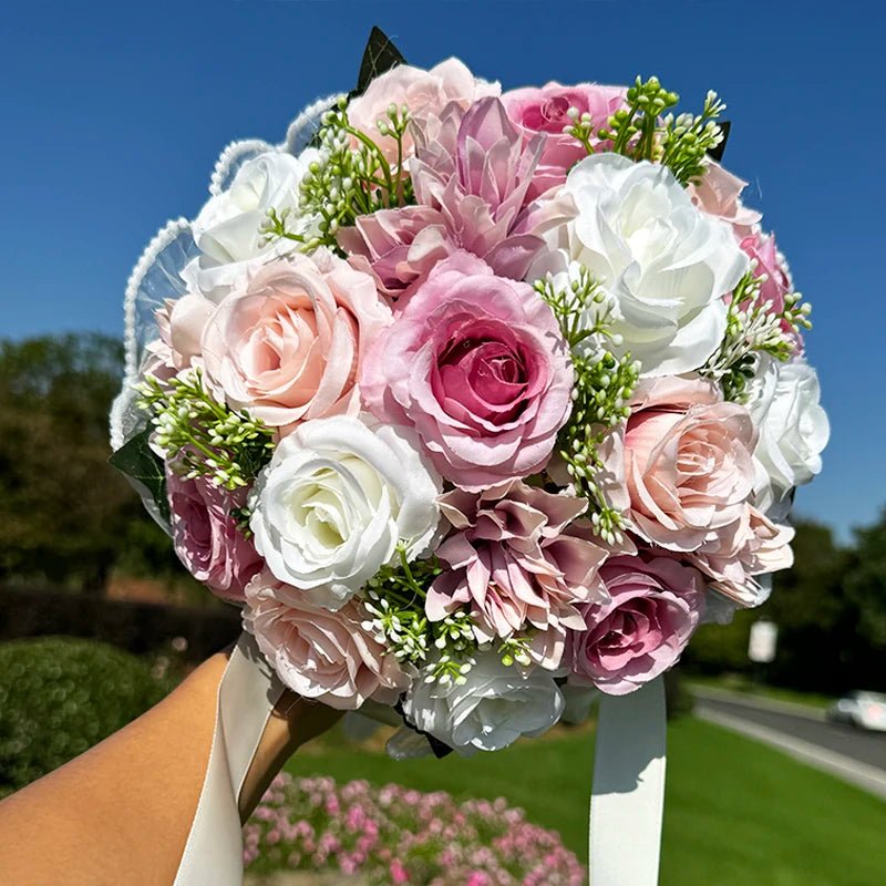 Cascading Bridal Bouquet with Pearl-Trimmed Bow - Luzilly Bridal & Apparel