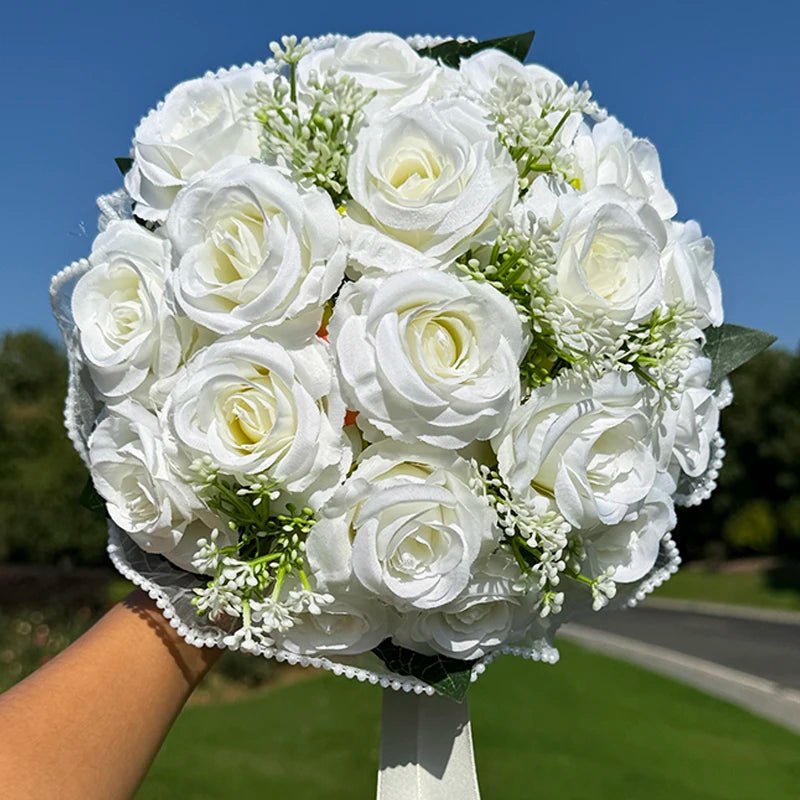 Cascading Bridal Bouquet with Pearl-Trimmed Bow - Luzilly Bridal & Apparel