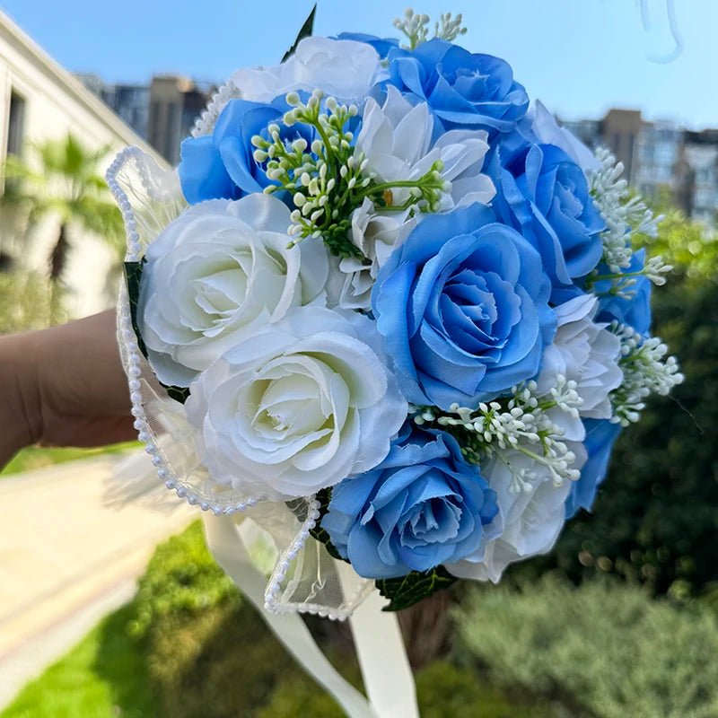 Cascading Bridal Bouquet with Pearl-Trimmed Bow - Luzilly Bridal & Apparel