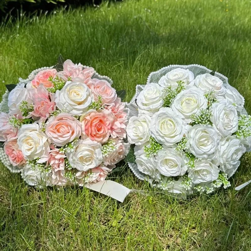 Cascading Bridal Bouquet with Pearl-Trimmed Bow - Luzilly Bridal & Apparel