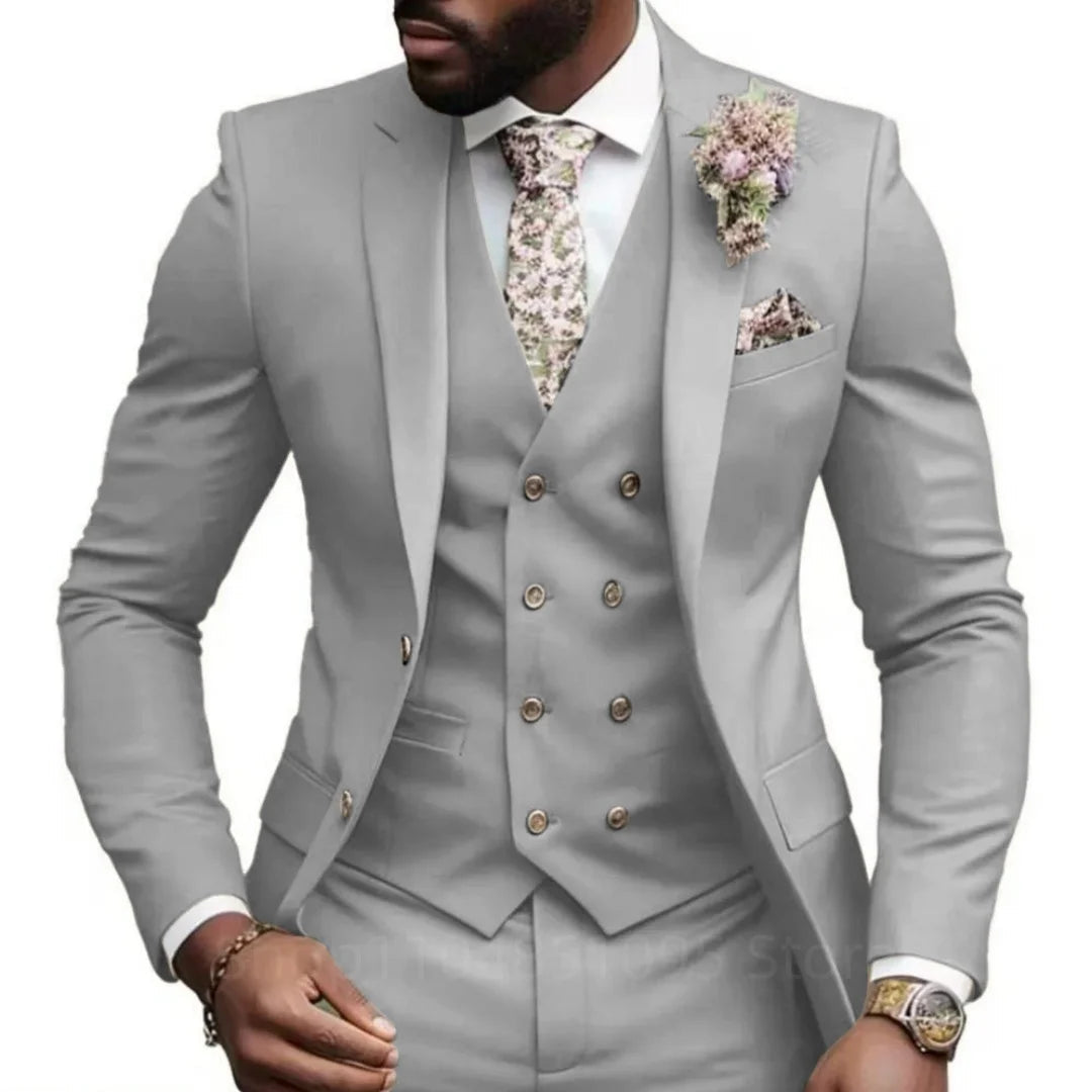 Casual Jacket Vest Pants 3Pcs Elegant Pink Wedding Suits for Men Slim Fit Notch Lapel Blazer Best Man Groom Suit Male Tuxedo Set - Luzilly Bridal & Apparel