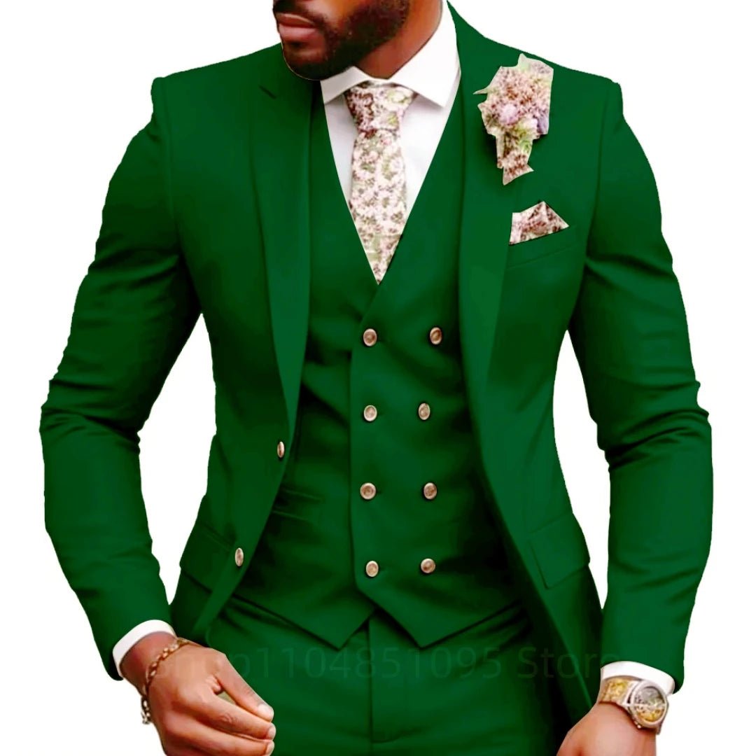 Casual Jacket Vest Pants 3Pcs Elegant Pink Wedding Suits for Men Slim Fit Notch Lapel Blazer Best Man Groom Suit Male Tuxedo Set - Luzilly Bridal & Apparel