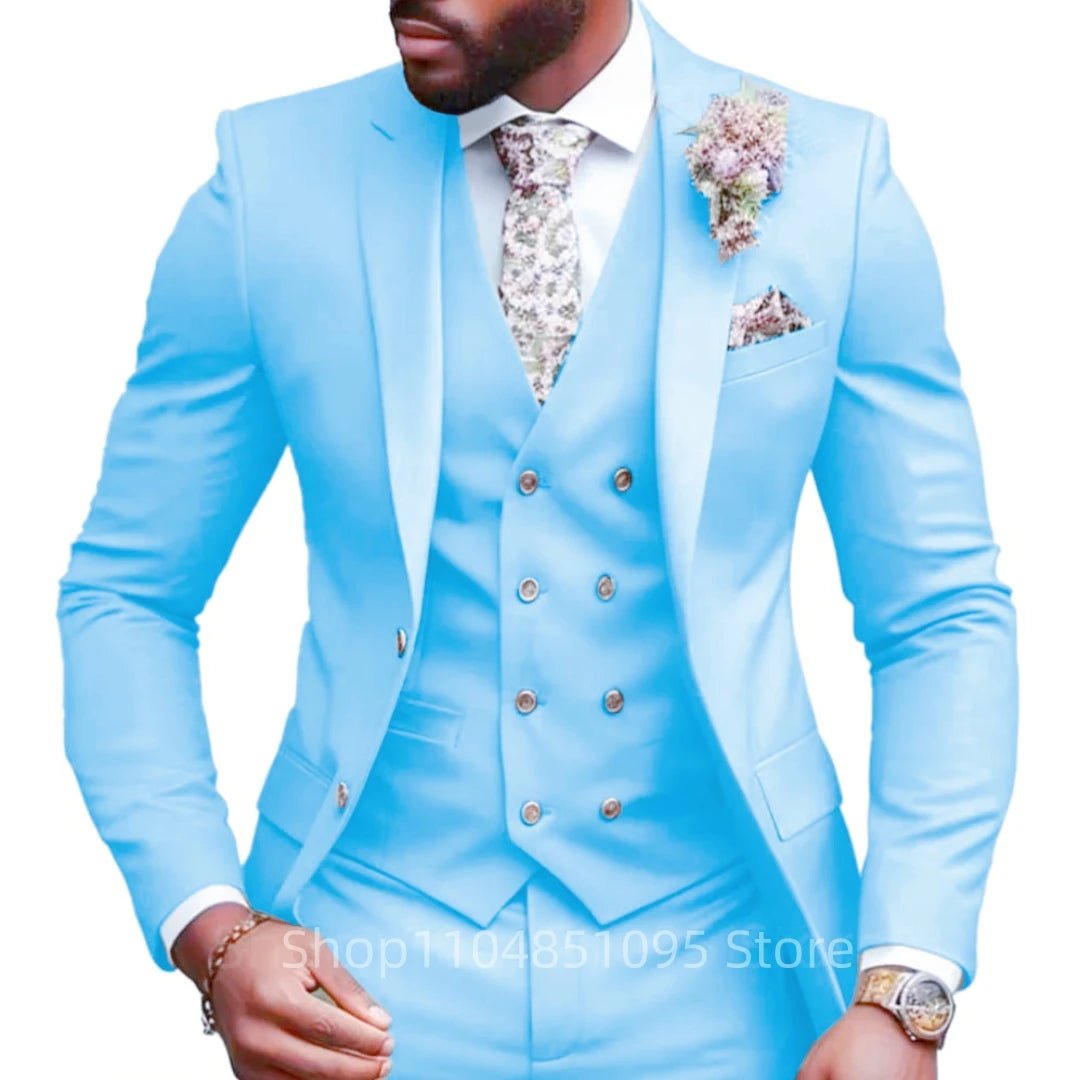 Casual Jacket Vest Pants 3Pcs Elegant Pink Wedding Suits for Men Slim Fit Notch Lapel Blazer Best Man Groom Suit Male Tuxedo Set - Luzilly Bridal & Apparel
