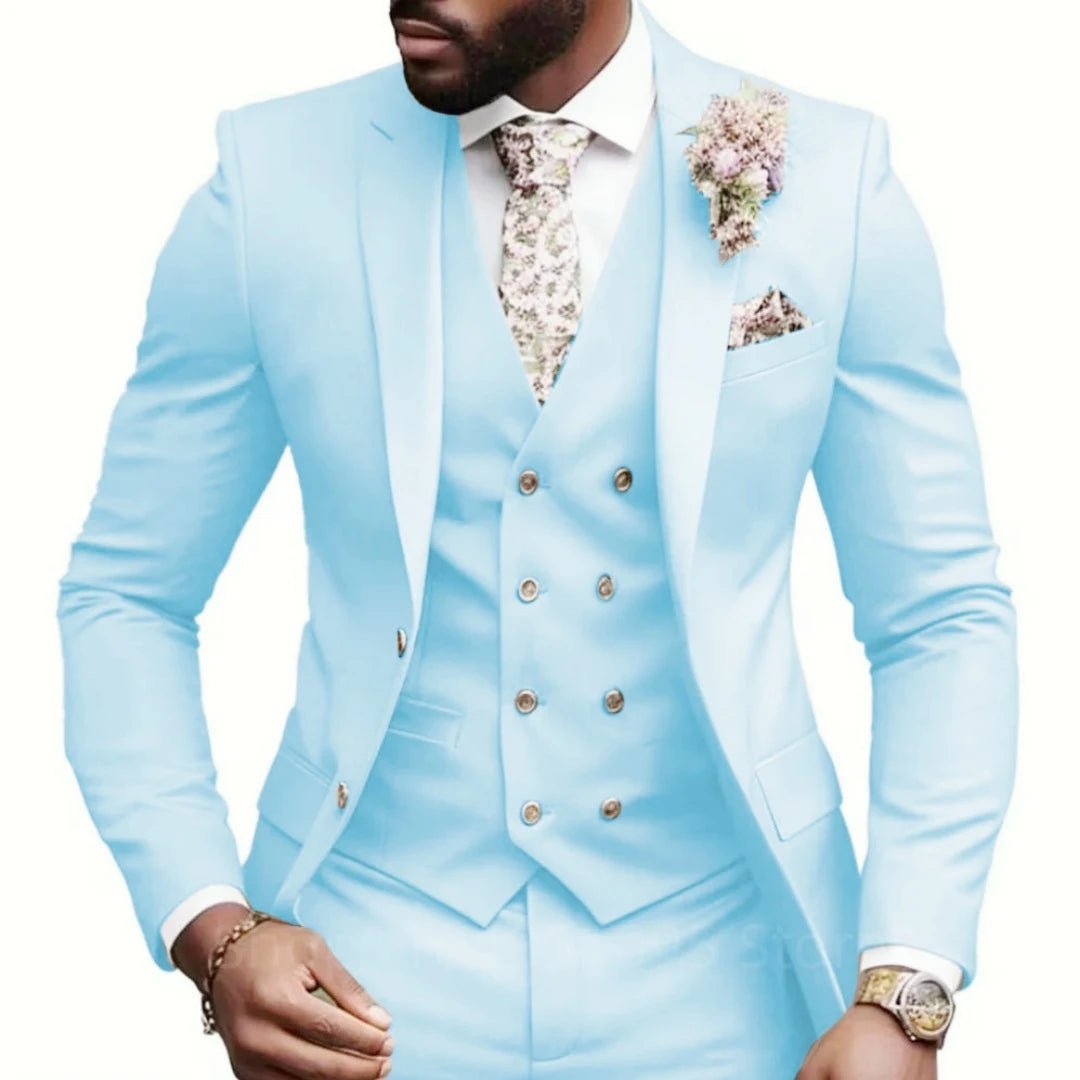 Casual Jacket Vest Pants 3Pcs Elegant Pink Wedding Suits for Men Slim Fit Notch Lapel Blazer Best Man Groom Suit Male Tuxedo Set - Luzilly Bridal & Apparel