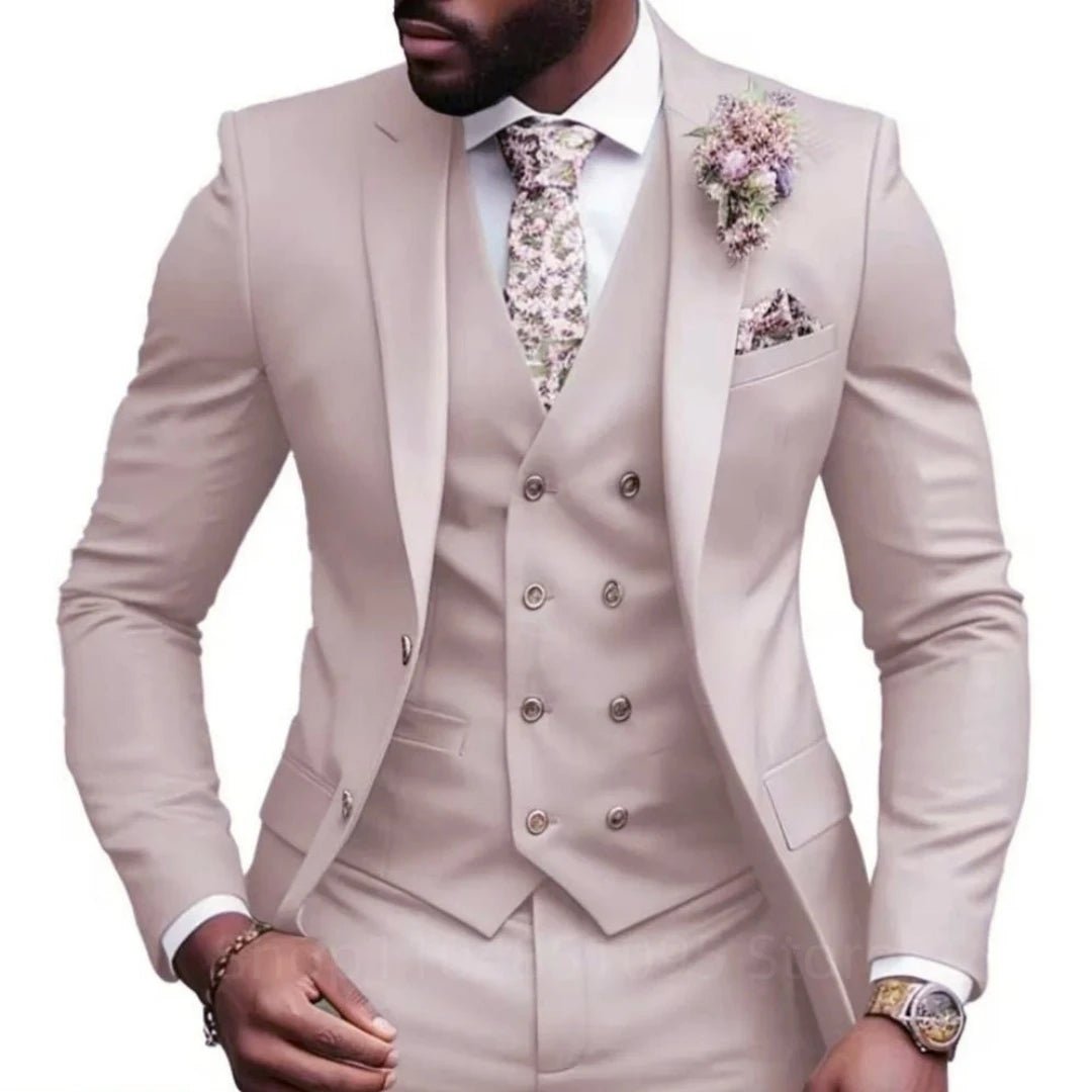 Casual Jacket Vest Pants 3Pcs Elegant Pink Wedding Suits for Men Slim Fit Notch Lapel Blazer Best Man Groom Suit Male Tuxedo Set - Luzilly Bridal & Apparel