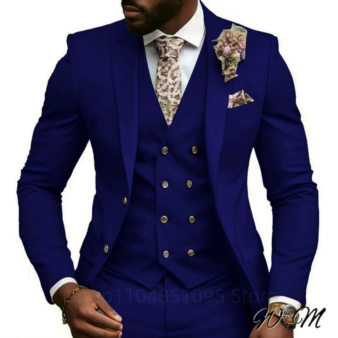 Casual Jacket Vest Pants 3Pcs Elegant Pink Wedding Suits for Men Slim Fit Notch Lapel Blazer Best Man Groom Suit Male Tuxedo Set - Luzilly Bridal & Apparel