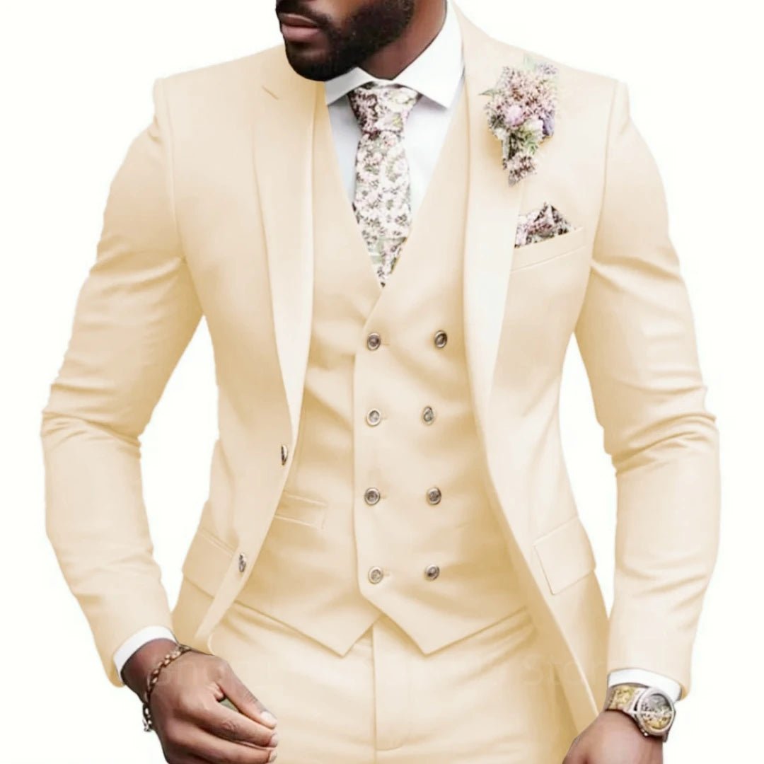 Casual Jacket Vest Pants 3Pcs Elegant Pink Wedding Suits for Men Slim Fit Notch Lapel Blazer Best Man Groom Suit Male Tuxedo Set - Luzilly Bridal & Apparel
