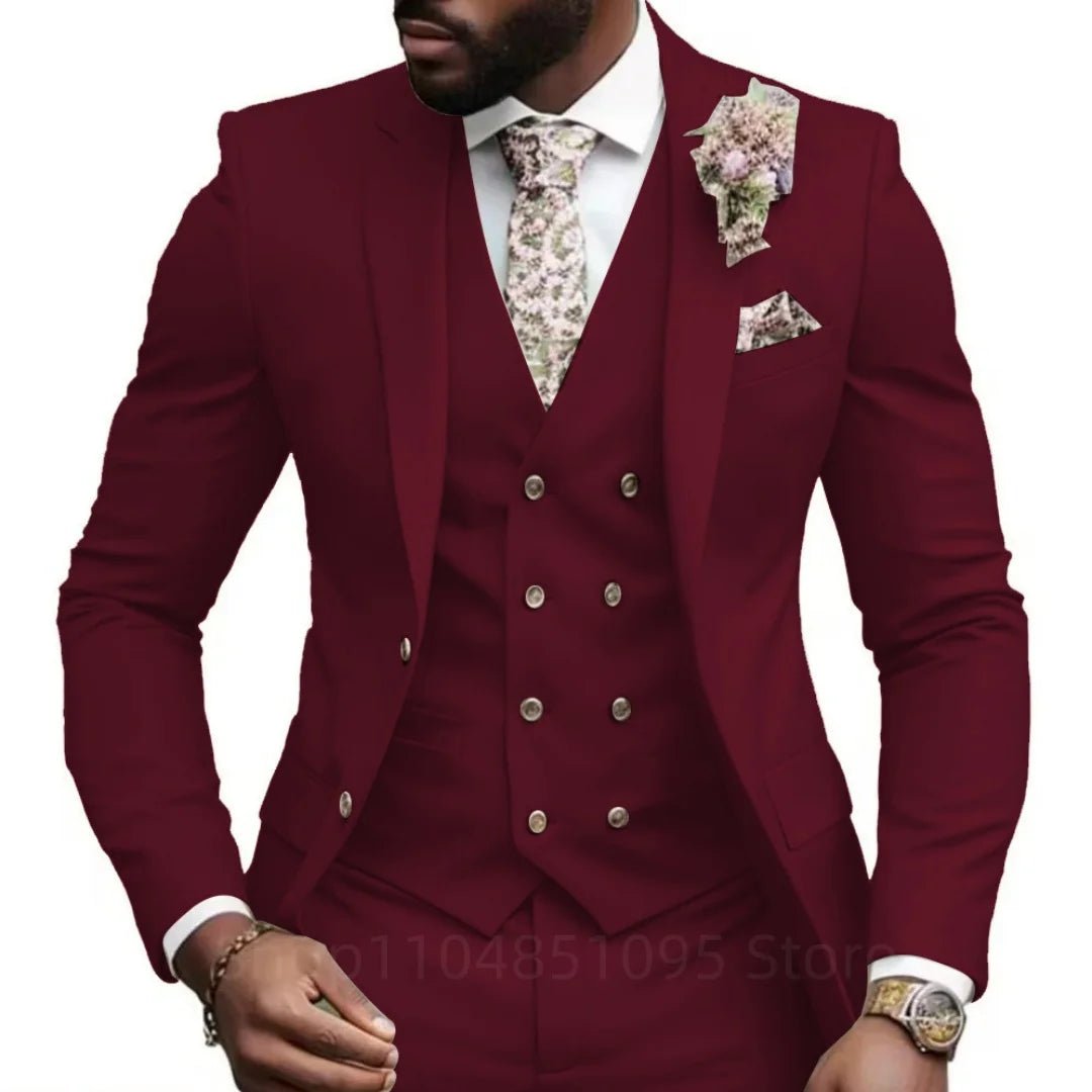 Casual Jacket Vest Pants 3Pcs Elegant Pink Wedding Suits for Men Slim Fit Notch Lapel Blazer Best Man Groom Suit Male Tuxedo Set - Luzilly Bridal & Apparel