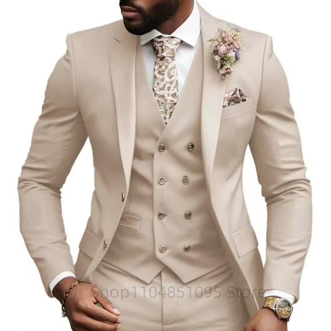 Casual Jacket Vest Pants 3Pcs Elegant Pink Wedding Suits for Men Slim Fit Notch Lapel Blazer Best Man Groom Suit Male Tuxedo Set - Luzilly Bridal & Apparel