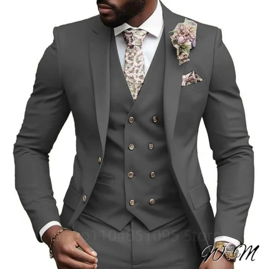 Casual Jacket Vest Pants 3Pcs Elegant Pink Wedding Suits for Men Slim Fit Notch Lapel Blazer Best Man Groom Suit Male Tuxedo Set - Luzilly Bridal & Apparel