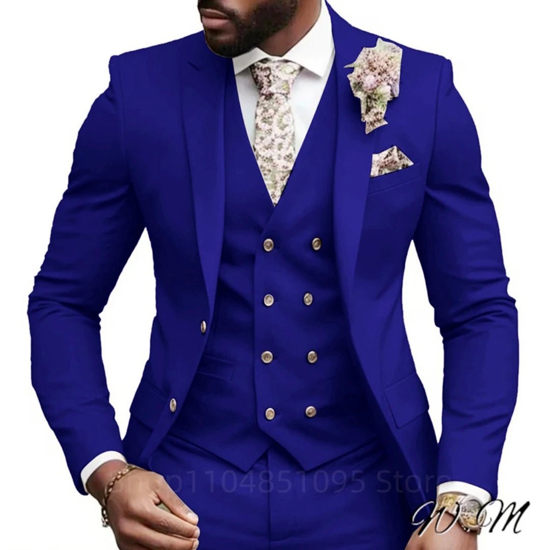 Casual Jacket Vest Pants 3Pcs Elegant Pink Wedding Suits for Men Slim Fit Notch Lapel Blazer Best Man Groom Suit Male Tuxedo Set - Luzilly Bridal & Apparel