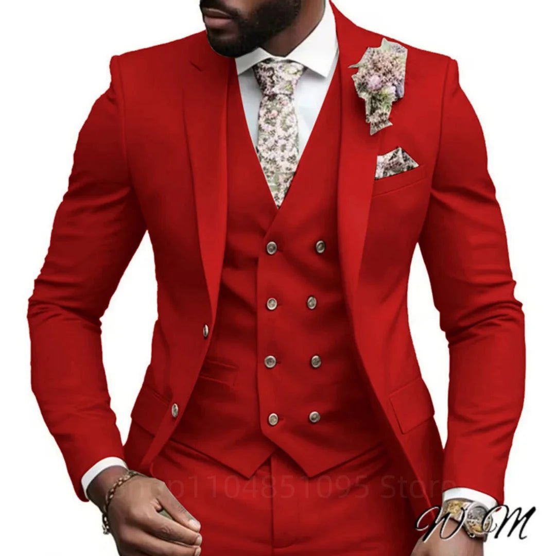 Casual Jacket Vest Pants 3Pcs Elegant Pink Wedding Suits for Men Slim Fit Notch Lapel Blazer Best Man Groom Suit Male Tuxedo Set - Luzilly Bridal & Apparel
