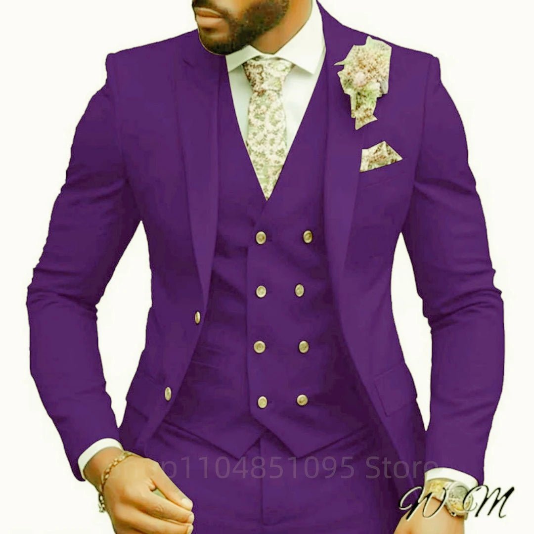 Casual Jacket Vest Pants 3Pcs Elegant Pink Wedding Suits for Men Slim Fit Notch Lapel Blazer Best Man Groom Suit Male Tuxedo Set - Luzilly Bridal & Apparel