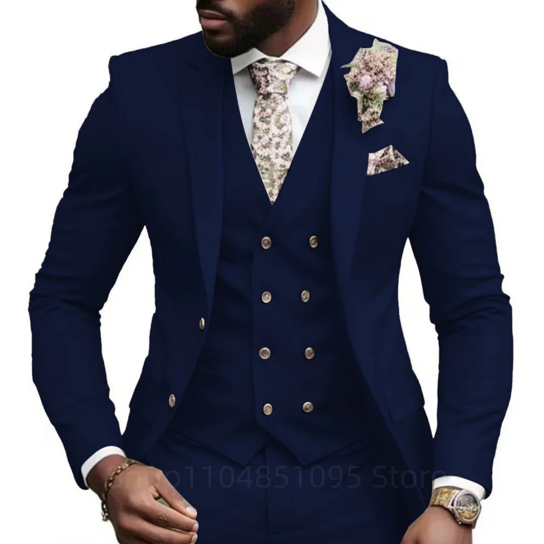 Casual Jacket Vest Pants 3Pcs Elegant Pink Wedding Suits for Men Slim Fit Notch Lapel Blazer Best Man Groom Suit Male Tuxedo Set - Luzilly Bridal & Apparel