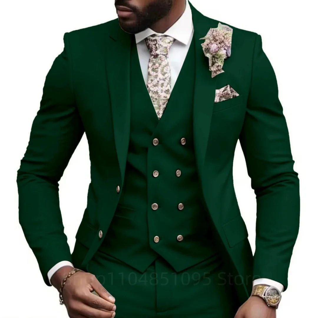 Casual Jacket Vest Pants 3Pcs Elegant Pink Wedding Suits for Men Slim Fit Notch Lapel Blazer Best Man Groom Suit Male Tuxedo Set - Luzilly Bridal & Apparel