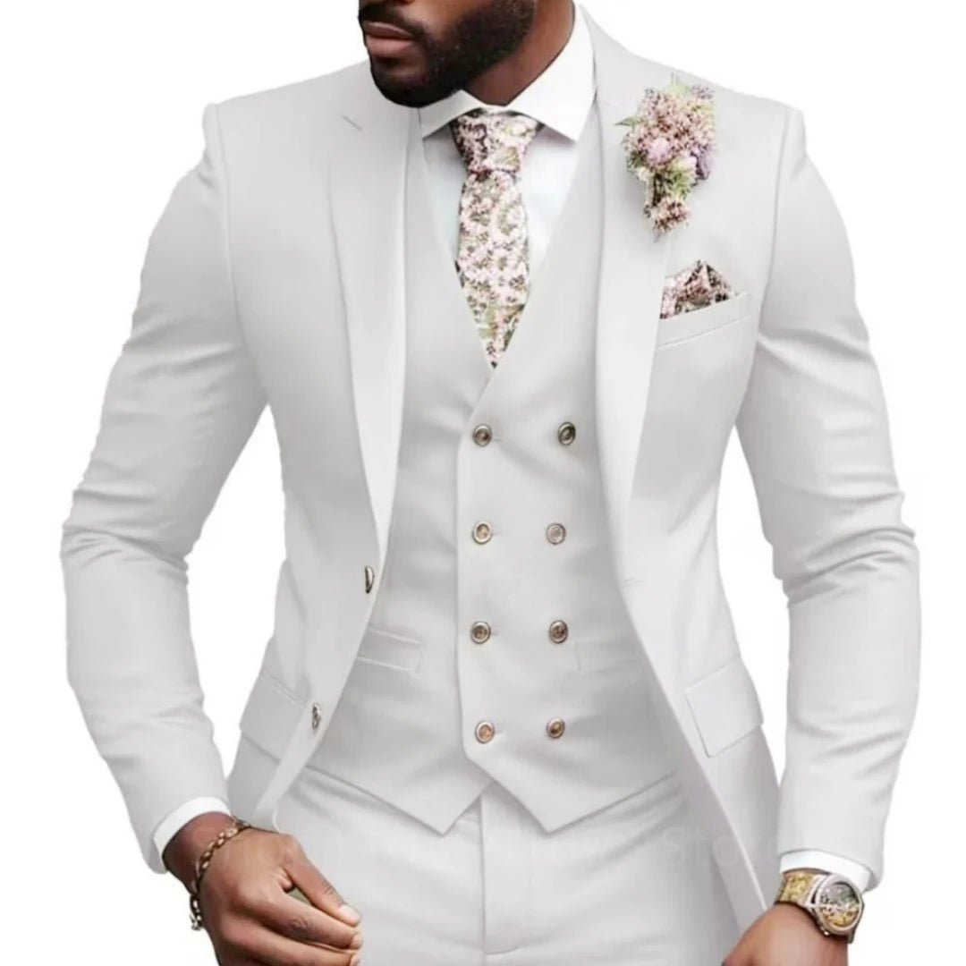 Casual Jacket Vest Pants 3Pcs Elegant Pink Wedding Suits for Men Slim Fit Notch Lapel Blazer Best Man Groom Suit Male Tuxedo Set - Luzilly Bridal & Apparel