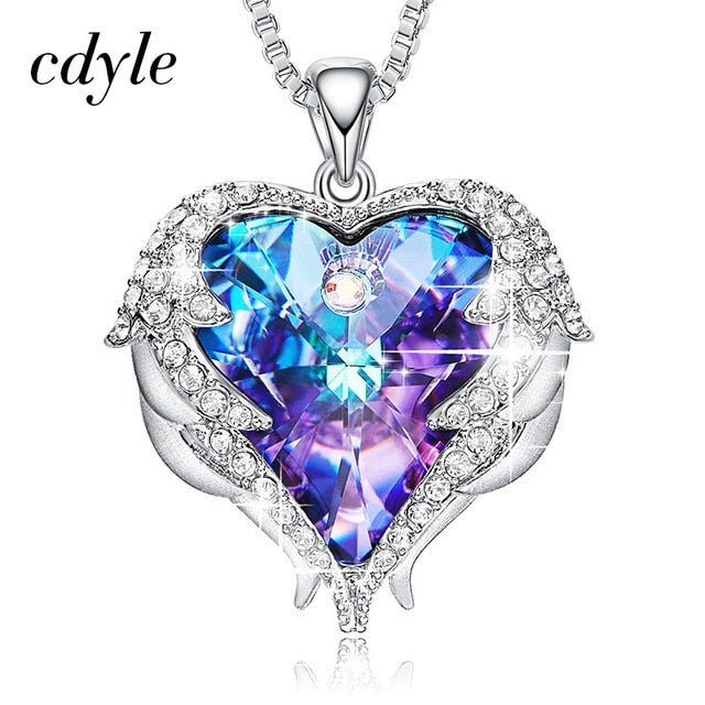 Cdyle Angel Wings Necklace Crystals from Swarovski Necklaces Fashion Jewelry For Women Heart Of Angel Mother's Day Gifts - Luzilly Bridal & Apparel